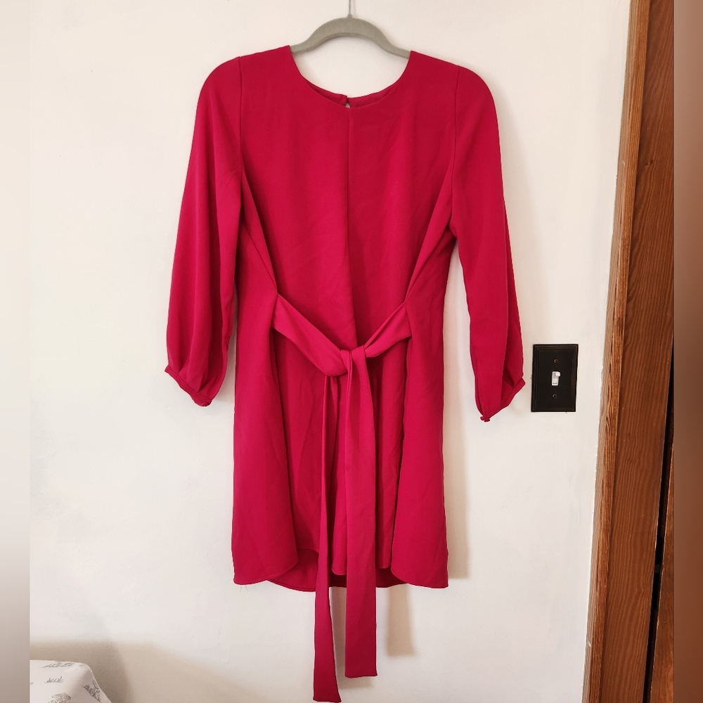 Zara pink tie front long-sleeved midi dress Size M